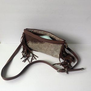 Leather & Suede Crossbody Bag with Fringe
